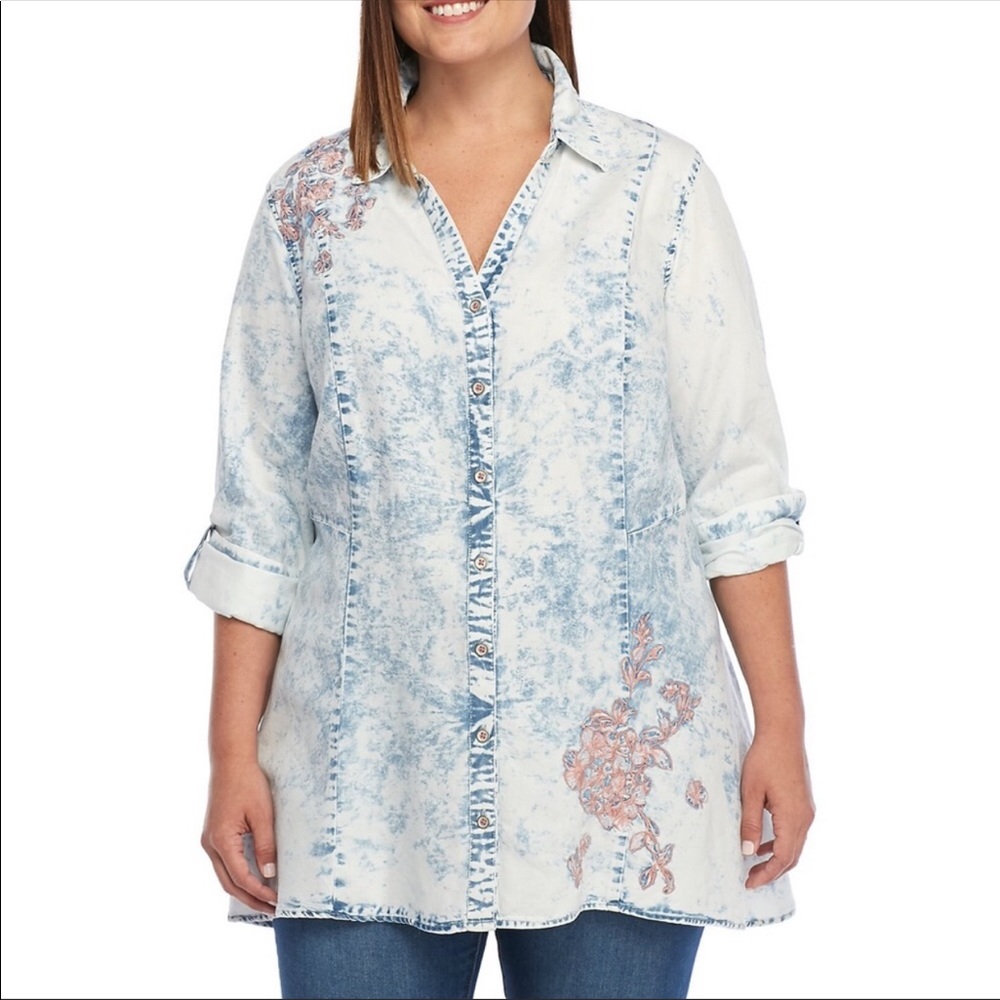 Vintage America Scarlett Swing Denim Floral Design Top Sz Large
